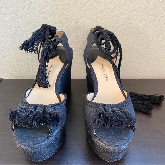 Sandales Plates En Daim Noir à Franges - Marque Paul Andrew Pour J.Crew - Taille 7 Femme - Fabriqué En Italie - Neuf Sans Emballage